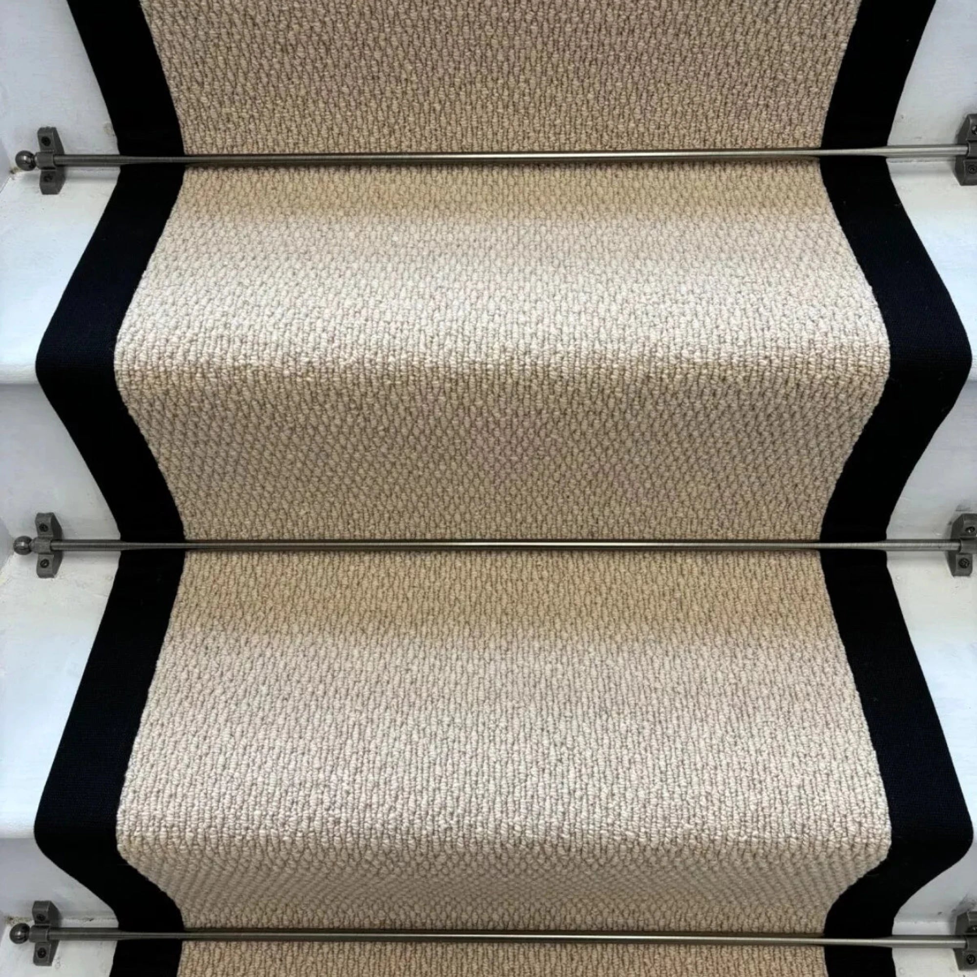 Kalahari Cream 100% Wool Stair Runner With COTTON Black Border - Rainbow Home